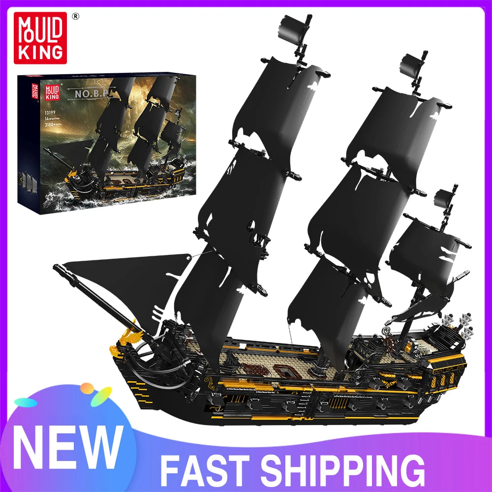 Mould King 13111 13199 Movie Toys The MOC Black Pearl Pirate Ship Model Assembly 16006 Building Block Brick Kids Christmas Gifts.