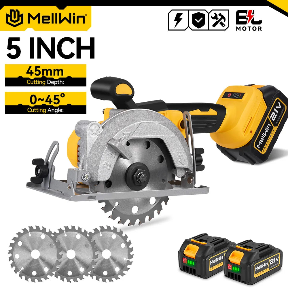 MELLWIN 5 Zoll 125 MM Bürstenlose Elektrische Kreissäge Handheld Multifunktionale Holz Metall Cutter Power Tool Für 21 V 18 V Batterie