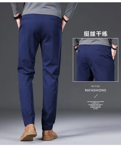 Cotton Men's Casual Pants Straight Stretch Trouser Male Fashion Slim Business Dress Golf Office Spring Autumn Khaki Black Formal