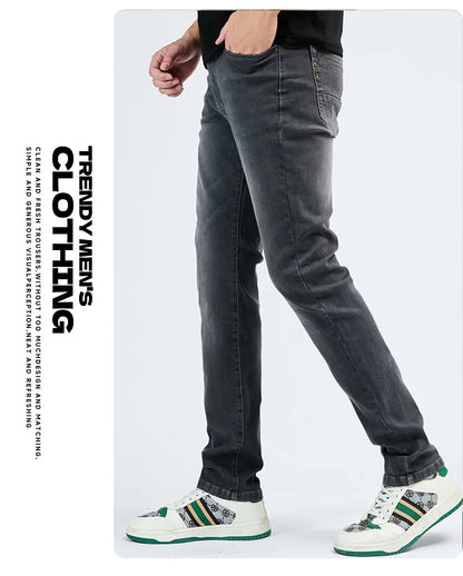 2025 Autumn Men's White Slim Fit Straight Jeans Casual Stretch Denim Pants Comfortable Fashion Streetwear Male Brand Clothing