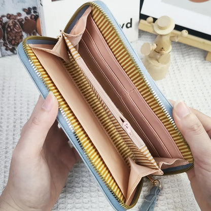 Women's wallet long letter embroidered women's long zipper versatile wallet large capacity mobile wallet.