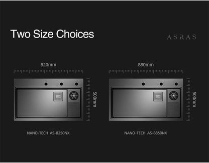 ASRAS New Waterfall Faucet Kitchen Sinks Nanometer Large Size 4mm Panel Handmade Sinks Cup Rinser Kitchen Sinks