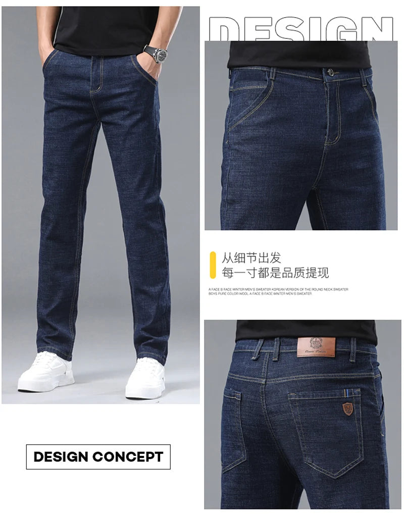 2024 Fashion Men Stretch Loose Straight Jeans Casual Elastic Slim Fit Denim Pants Male Brand Business Trousers Large size 38 40.