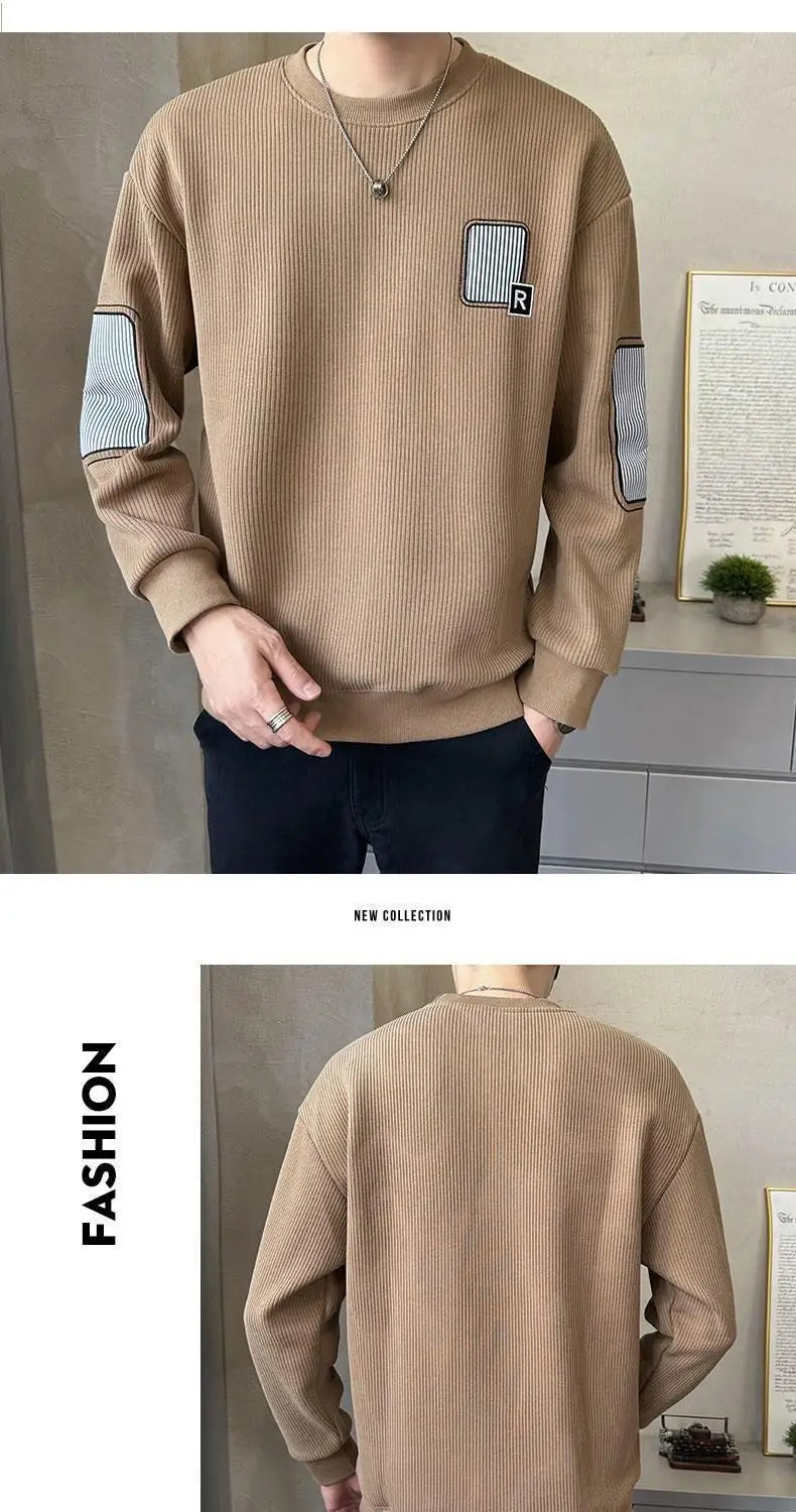 Trend Embroidery Street Casual Hoodies Sweatshirts Men's Long Sleeve Contrast Patchwork Fashion Tops Casual Vintage Men Clothing.