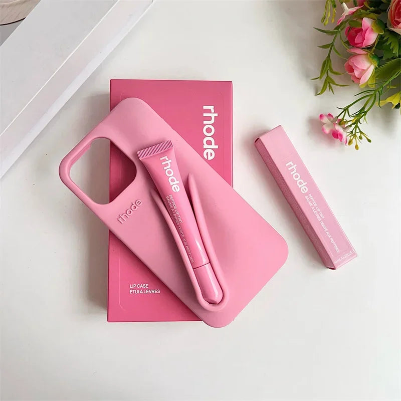 Phone Case for IPhone 15 16 14 13 12 11 Pro Max Plus 17 Air Lip Gloss Holder Silicone Shockproof Cover with Box and Lipstick.