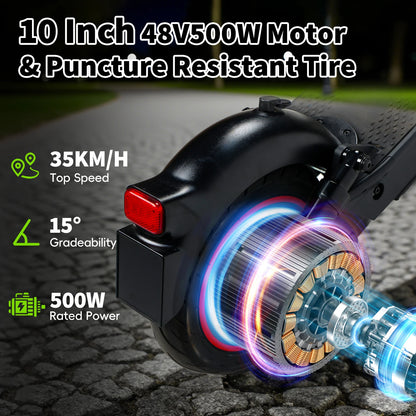 Scooter Electric Scooter Peak 1000W 48V 15.6Ah Li-ion Cell Powerful Foldable Electric Kick Scooter 10" Smart Display Support APP.