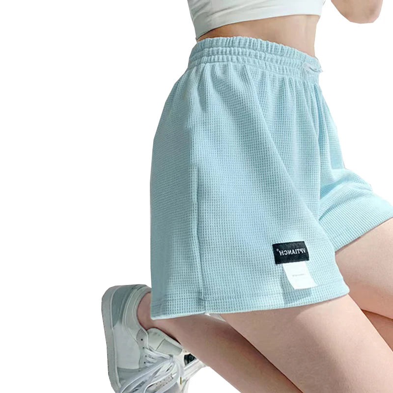 2025 Waffle Women's Shorts High Waist Black Shorts Casual Aesthetic Elastics Hot Pants Loose Summer Women's Clothing Bottoms
