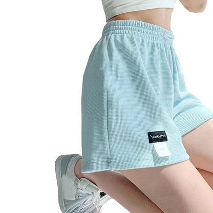 2025 Waffle Women's Shorts High Waist Black Shorts Casual Aesthetic Elastics Hot Pants Loose Summer Women's Clothing Bottoms