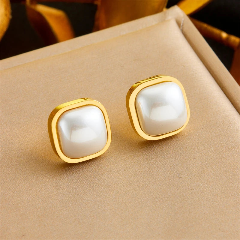 DIEYURO 316L Stainless Steel Love Pearl Round Square Fan Shaped Irregular Design Earrings Women New Trend Ear Jewelry Gift Party