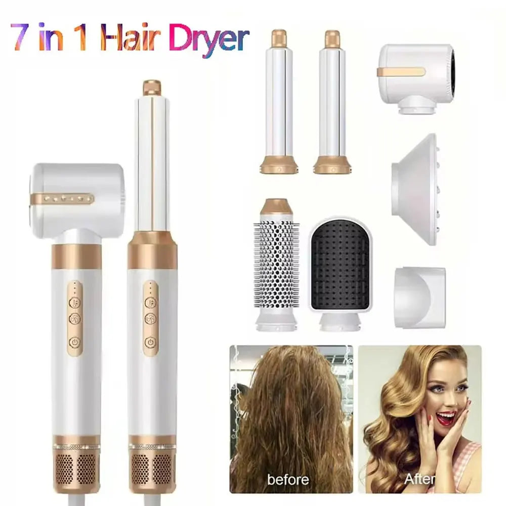 7 in 1 Hair dryer Professional Negative Ion curling Iron Hair Straightener Brushless Motor High Speed Hair Dryer Hot Comb Set.