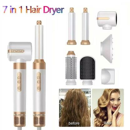7 in 1 Hair dryer Professional Negative Ion curling Iron Hair Straightener Brushless Motor High Speed Hair Dryer Hot Comb Set.