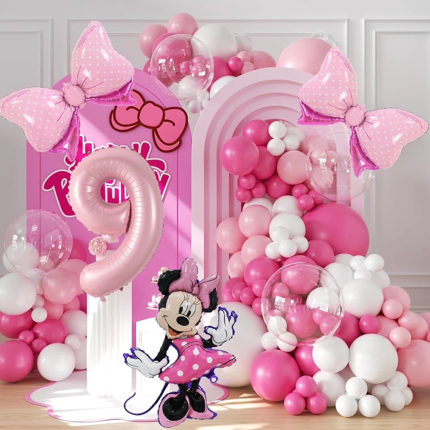 128PCS Minnie Maus Rosa Schleife Aluminium Form Ballon Girlande Bogen Set Mädchen Prinzessin Geburtstag Party Baby Dusche Dekoration Lieferungen.