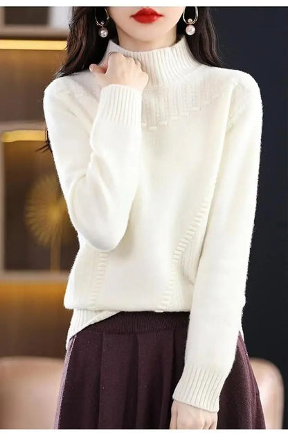 2024 herbst Neue Lose frauen Halb-rollkragen Verdickt Einfarbig Einfache Häkeln Beiläufige Gestrickte Pullover Pullover Top