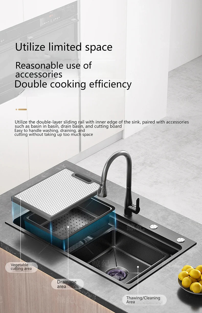 Stainless Steel Kitchen Sink Gray Household Large Single Slot Wash Vegetables and Dish Basin Multifunctional Dish Basin Sink