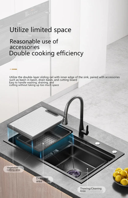 Stainless Steel Kitchen Sink Gray Household Large Single Slot Wash Vegetables and Dish Basin Multifunctional Dish Basin Sink