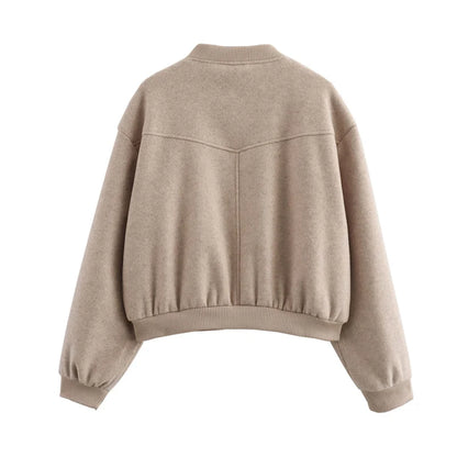 MUJER 2025, Damenjacke, abgeschnittene Bomberjacken für Damen, beige, schwarz, Tweed-Jacke, Damenmode, langärmelig, neu in kurzen Mänteln.