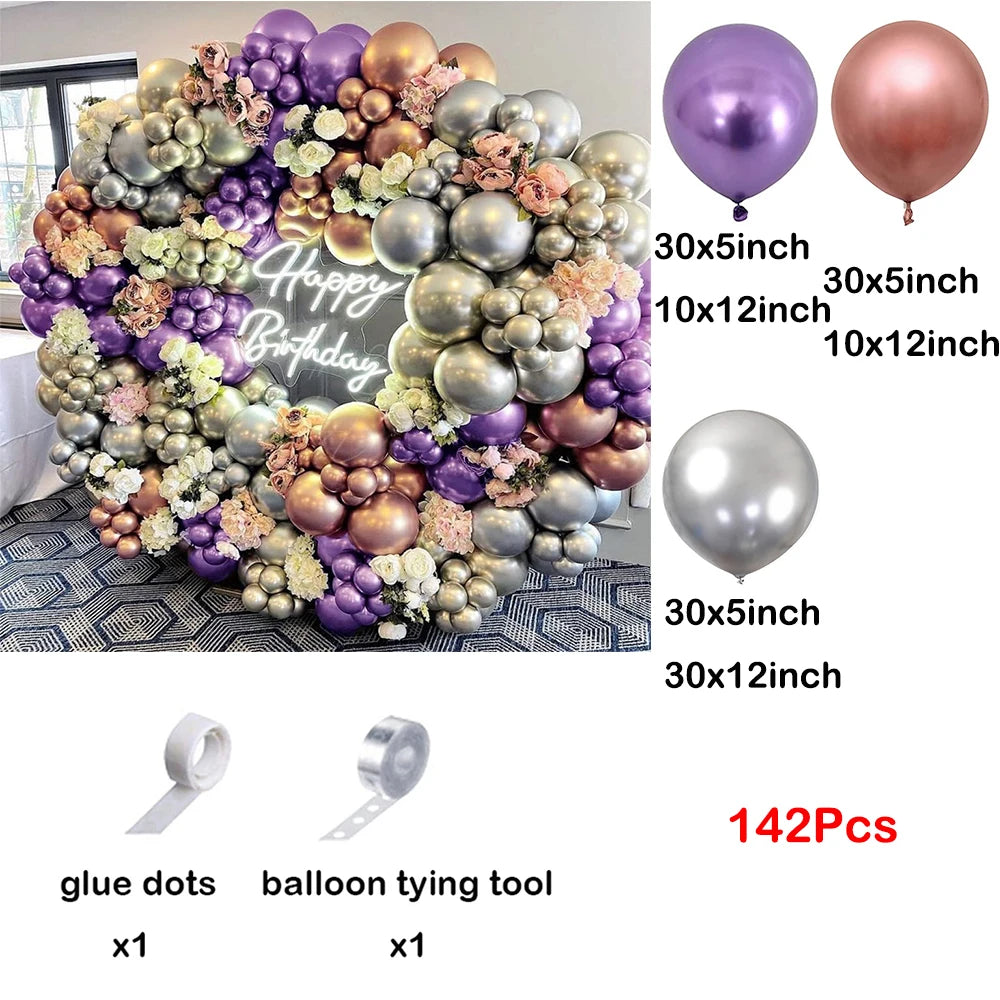 139 Stücke Dunkellila Licht Ballon Girlande Bogen Kit Metall Lila Gold Latex Ballons Hochzeit Party Braut Baby Dusche Geburtstag Dezember.