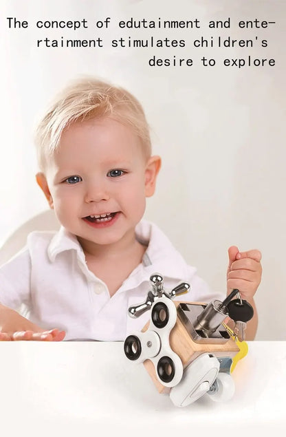 Kids Busy Cube Wooden Fidget Toy Cube Montessori Educational Baby Travel Toys Learning Basic Life Skills Sensory Busy Boards.