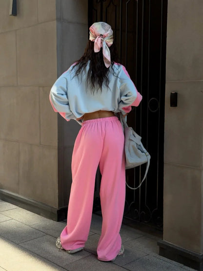 European American 2025, Neuankömmling Damen-Anzug-Set, hochwertiger Herbst- und Winter-Hoodie mit Farbblock-Hose, zweiteiliges Outfit