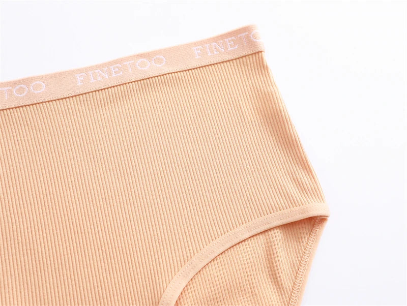 4Pcs/Set Women's Ribbed Striped Cotton Briefs Plus Size Panties Lady High Waist Breathable Underwear Solid Lingerie Shorts S-XXL
