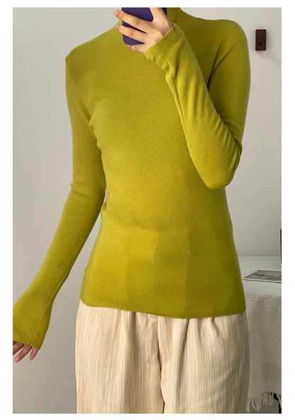 100% Ultra-fine Merino Wool Sweater Autumn and Winter Loose and Simple Semi-turtleneck Wool Bottoming Shirt Multi-color Sweater