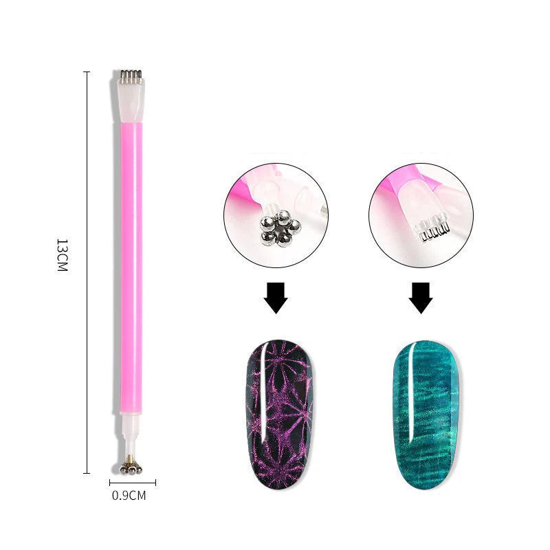 Cat Eye Magnet for Nails Double-Headed Nail Magnet Tool Set Strong Nail Art Magnet Stick 3D Line Strip Effect Manicure Design.