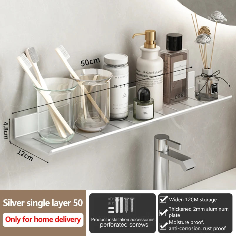 Badezimmerregal aus Aluminium, Badezimmerregal, WC-Lagerregal, WC- und Küchenregal, zum Aufhängen an der Wand, stanzfreies Regal