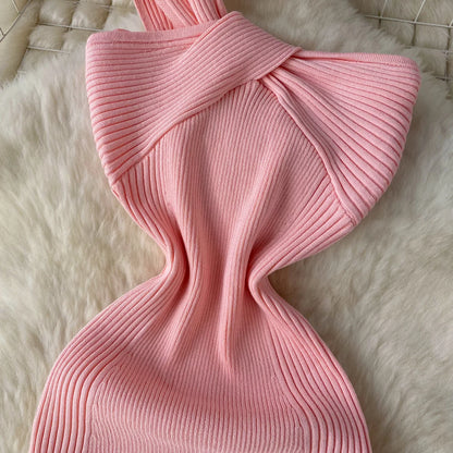 SINGREINY Einzelnen Schulter Tinte Stricken Kleid Backless Tank Gestreiften Schlank Bodycon Sommerkleid Frauen Sommer Beachwear Sexy Chic Vestidos.