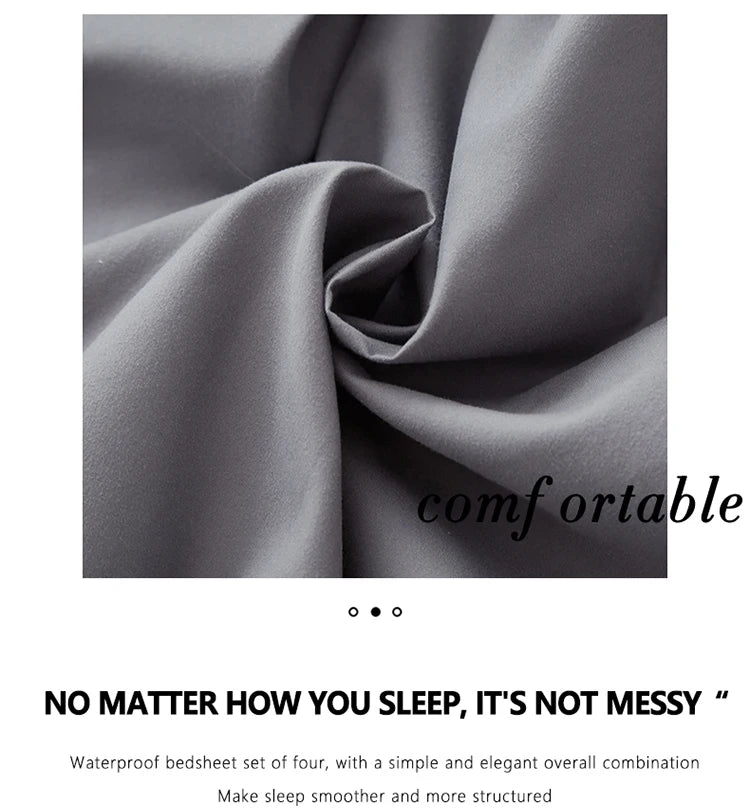 3/4pcs Solid Beding Set, Waterproof Fitted sheet & Bed Sheet & Pillowcases Soft, Queen, KIng, Full, Twin Size, White and Gray.
