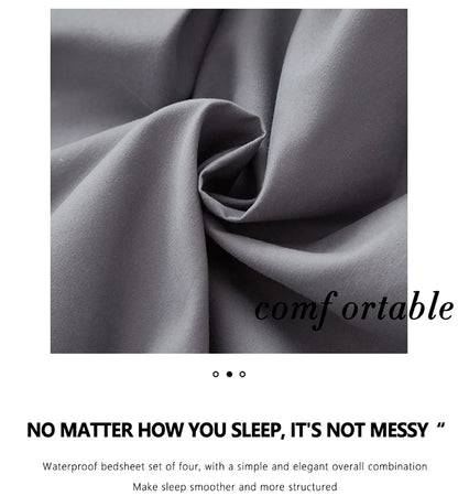 3/4pcs Solid Beding Set, Waterproof Fitted sheet & Bed Sheet & Pillowcases Soft, Queen, KIng, Full, Twin Size, White and Gray.