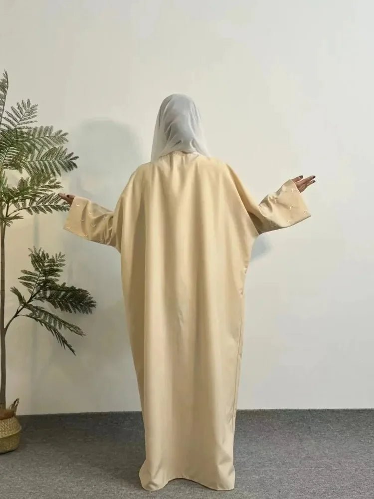 Muslimische Abayas lose Kaftan Frauen islamische Kleidung Mond Stickerei offene Front Abaya Langarm Maxi Länge Kleid Frauen Jilbabs.