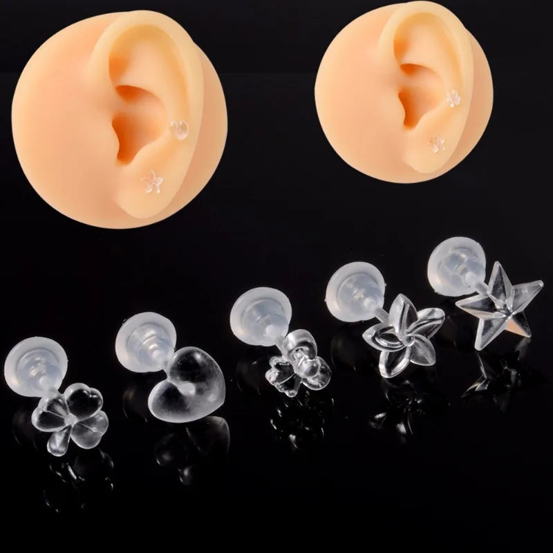 2/100Pcs Mini Resin Ear Studs for Women Anti-allergy Prevent Allergy Transparent Girls Invisible Cute Earring Piercing Jewelry.