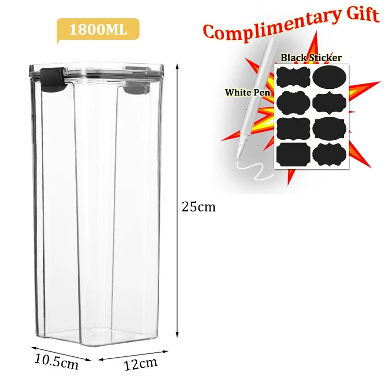 Food Box Storage Container With Airtight Lid Condiment Organizer Plastic Dispenser Jar Hermetic Kitchen Cereal Snack Spaghetti