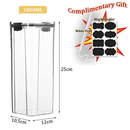 Food Box Storage Container With Airtight Lid Condiment Organizer Plastic Dispenser Jar Hermetic Kitchen Cereal Snack Spaghetti