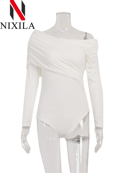 New Summer One Shoulder Jumpsuit Women‘s Bodysuit Long Sleeve Bodycon Tops Sexy Off Shoulder Skinny T-Shirts Playsuits for Women.