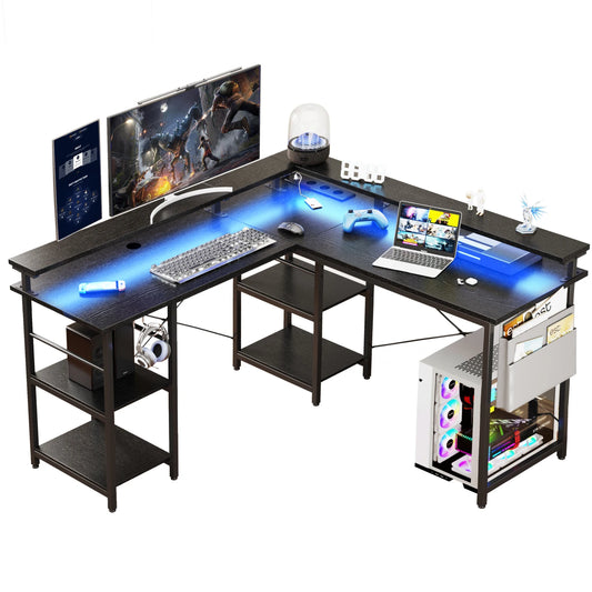 Moderner L-Schreibtisch, 2 in 1 Umwandelbar, 140/230cm, mit ergonomischer Monitortisch-Aufsatz, Power Hub, Gaming-Tisch