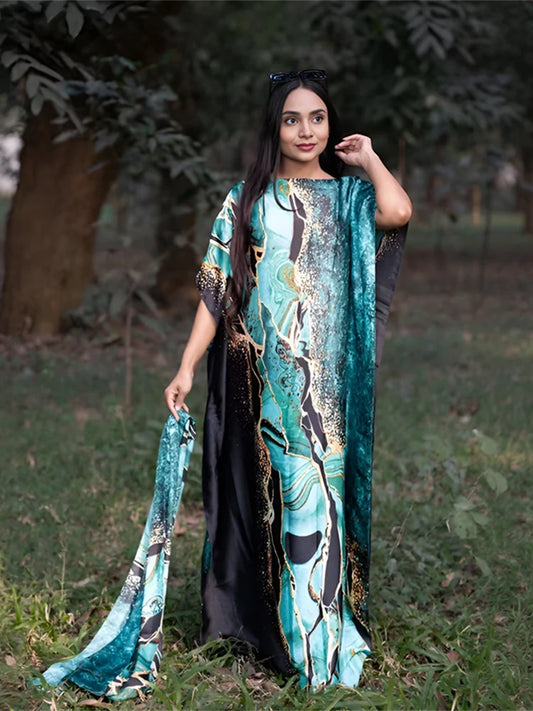 New Malaysian Muslim Print Dress Women Loose Arabic Long Maxi Dress Summer Sunscreen Cool Abaya Beach Hijab Dress Plus Size.