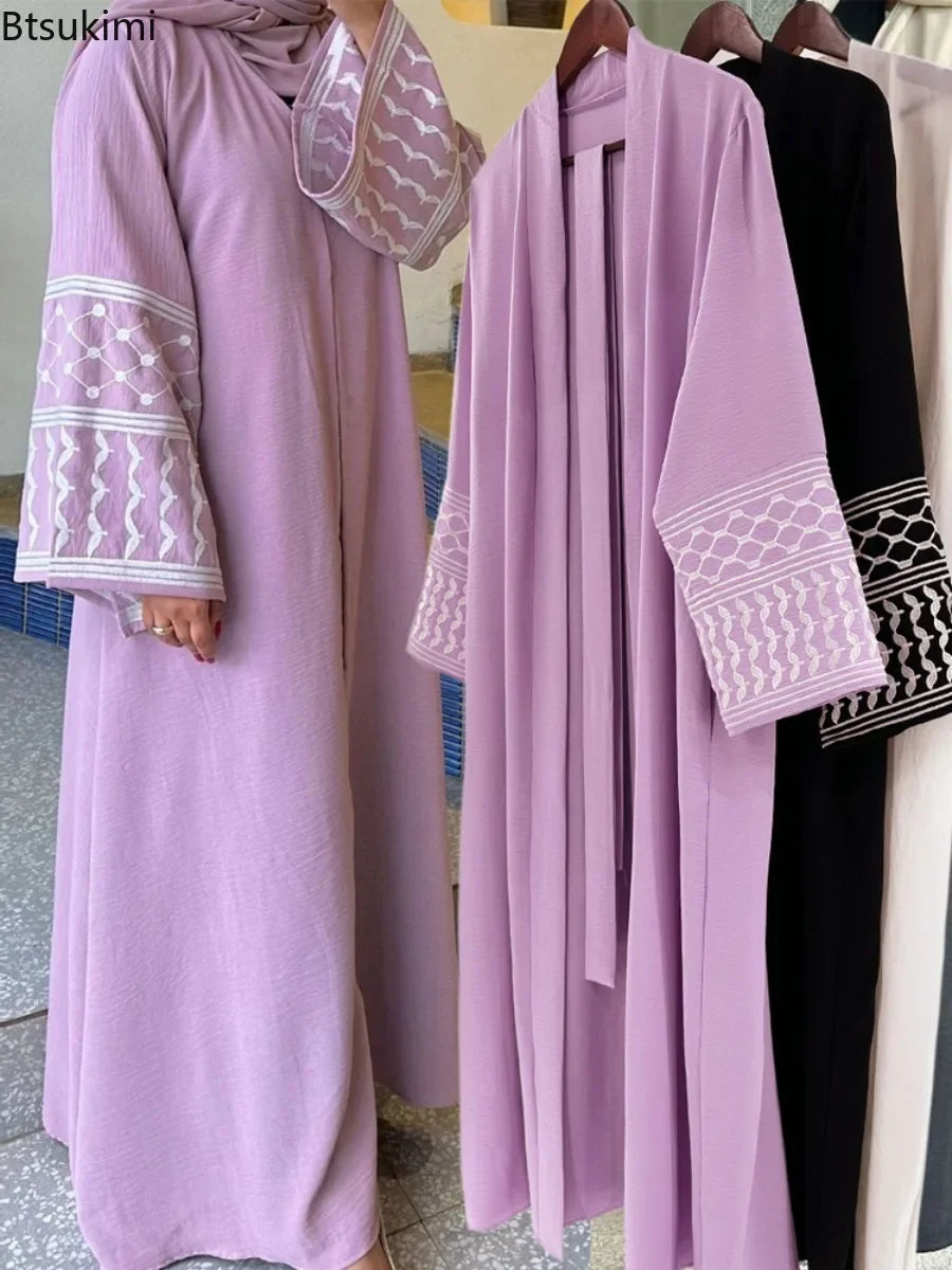Embroidery Open Modest Kimono Abaya Dubai Luxury Islam Muslim Kaftan Modal Dress Arabic Abayas Women Kebaya Robe Femme Musulmane.