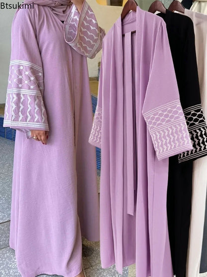 Embroidery Open Modest Kimono Abaya Dubai Luxury Islam Muslim Kaftan Modal Dress Arabic Abayas Women Kebaya Robe Femme Musulmane.