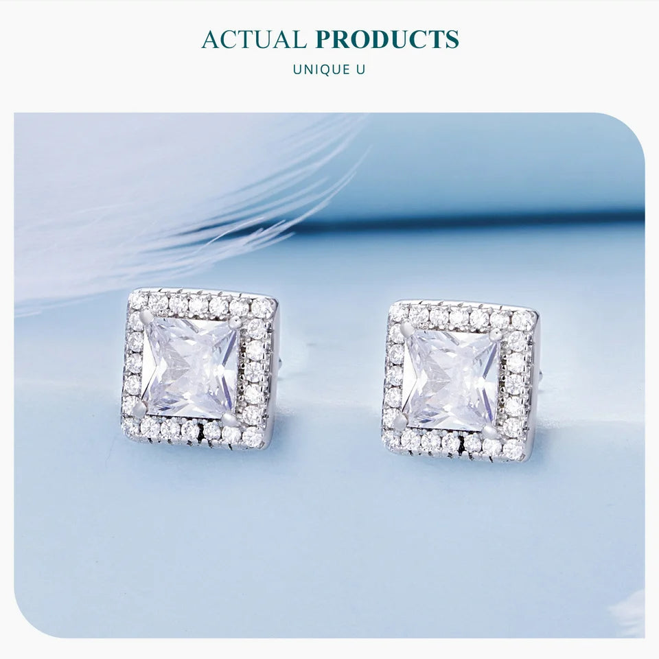 BAMOER Gold Plated Halo CZ Stud Earrings 925 Sterling Silver Hypoallergenic Classic Elegant Heart Earrings Jewellry BSE894.