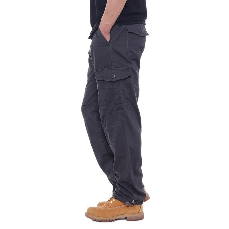 2025 Men's Casual Elastic Waist Plus Size Cargo Pants Multiple Pockets Loose Fit Trousers For Construction Site.