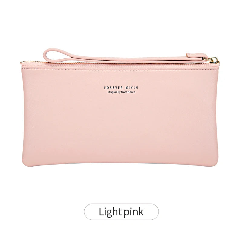 MIYIN Simple and Fashionable Women's Ultra Thin Long Wallet Solid Color PU Leather Zipper Wallet Large Capacity Portable Handbag