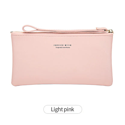 MIYIN Simple and Fashionable Women's Ultra Thin Long Wallet Solid Color PU Leather Zipper Wallet Large Capacity Portable Handbag