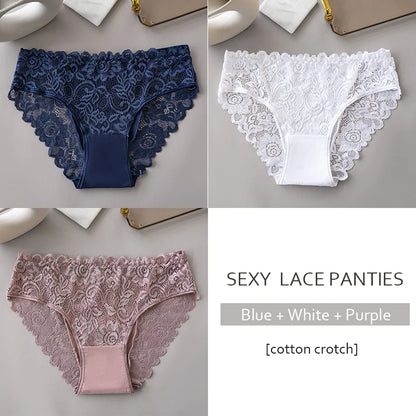 3PCS/Set Luxury Floral Embroidery Lace Panties Women Briefs Sexy Hollow Lingerie Female Underwear Ladies Breathable Underpants.