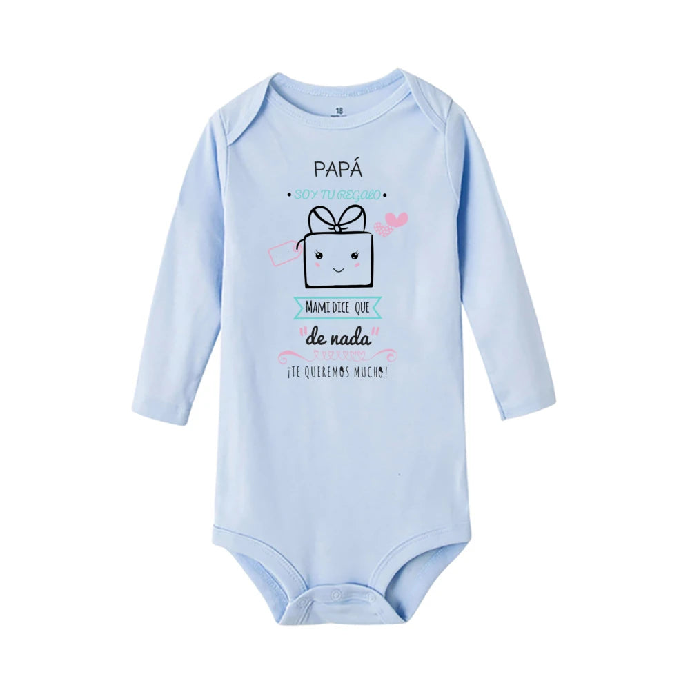 Papa, ich bin dein Geschenk, Baby-Body, Spanien, Vatertag, Jungen- und Mädchen-Säuglingsspielanzug, langärmelig, warmer Overall, bestes Geschenk zum Vatertag.