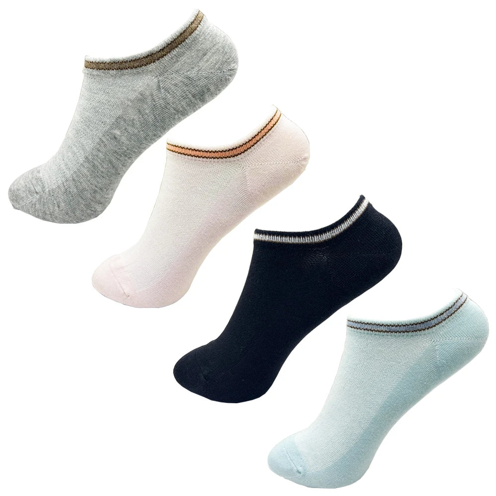 4 Pairs Cotton Women's Boat Socks No Show Socks Set for Lady White Invisible Cotton Socks Pack Pink Black Breathable Summer