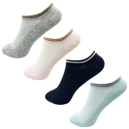 4 Pairs Cotton Women's Boat Socks No Show Socks Set for Lady White Invisible Cotton Socks Pack Pink Black Breathable Summer