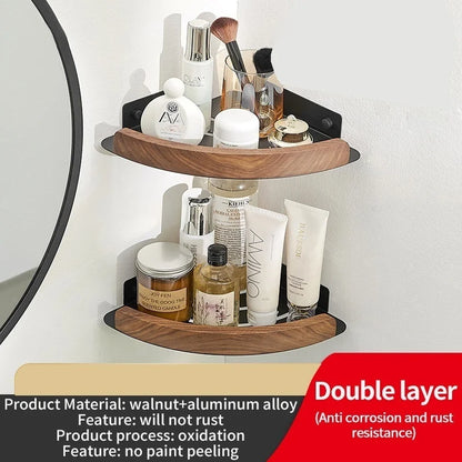Badezimmer-Aufbewahrungsregal aus Holz und Aluminium, Aufbewahrungsregal für Badezimmer, perforationsfrei, Wandbehang, Waschtisch, WC, dreieckiges Eckregal