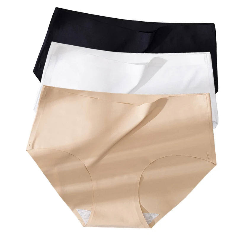 3Pcs Plus Size Underwear Women's Panties Ice Silk Solid Color Ladies Seamless Underpant Girls Briefs Breath Sexy Lingerie Female.