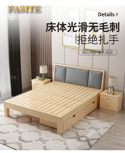 Massivholz Modernes einfaches 1,8 Meter Doppelbett Mietzimmer 1,2 Meter Einzelbett 1,5 Meter einfacher Bettrahmen